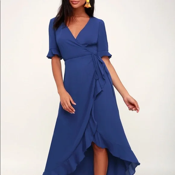 Lulus Dresses Royal Blue Highlow Wrap Dress Poshmark